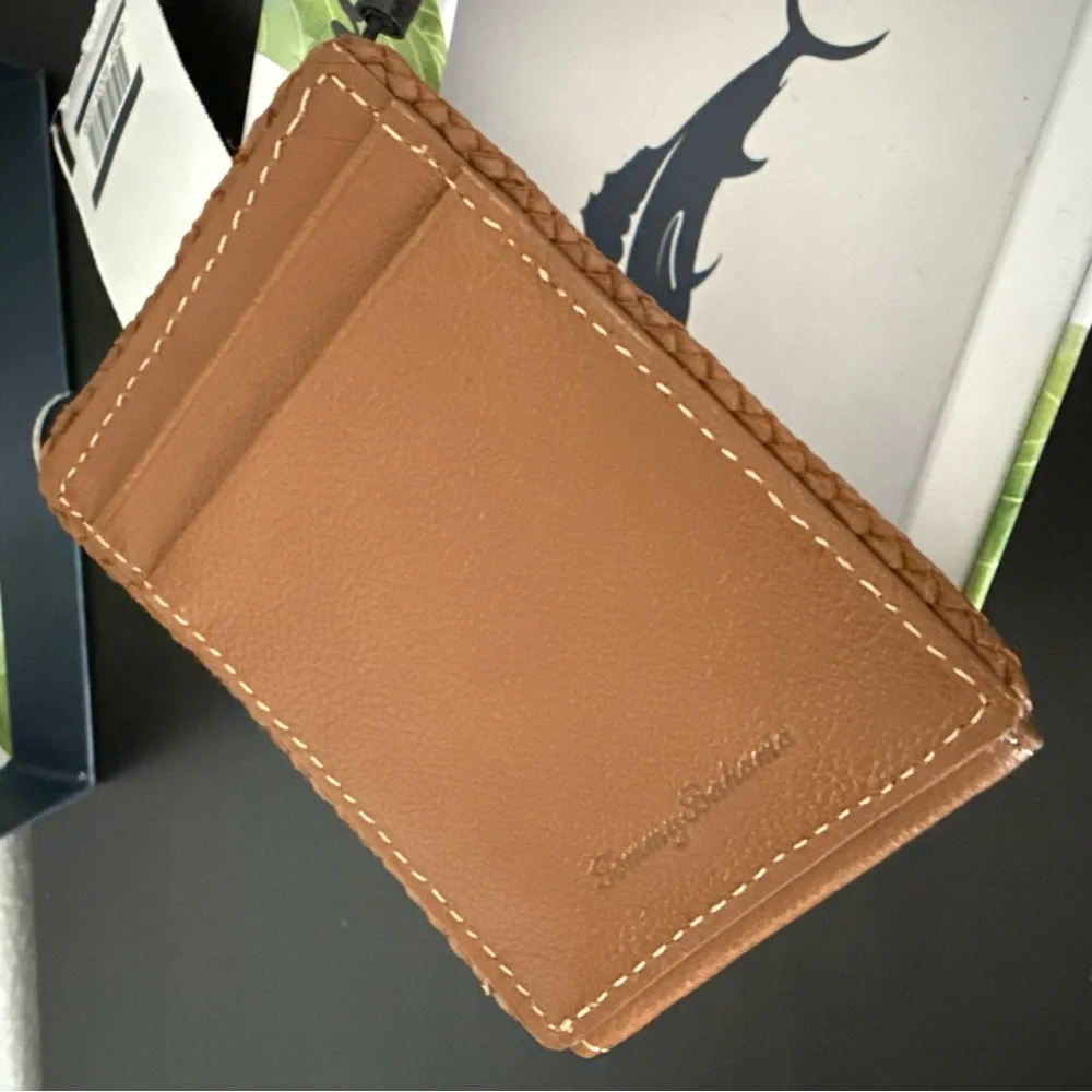 NEW Tommy Bahama Braided Edge Leather Bifold Wallet Slim